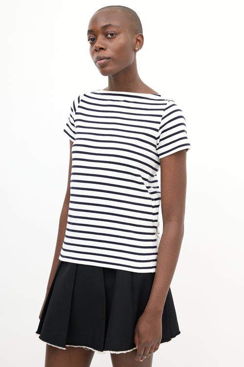 Sacai White 
Black Striped Asymmetrical T-Shirt