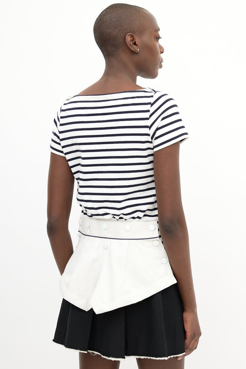 Sacai White 
Black Striped Asymmetrical T-Shirt