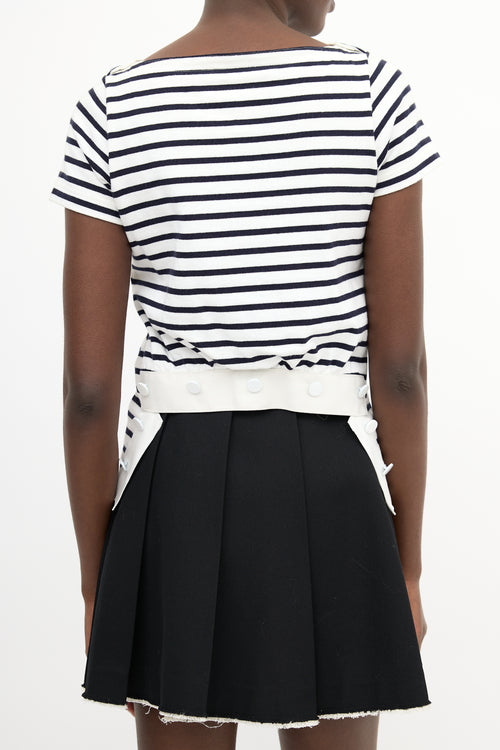 Sacai White 
Black Striped Asymmetrical T-Shirt