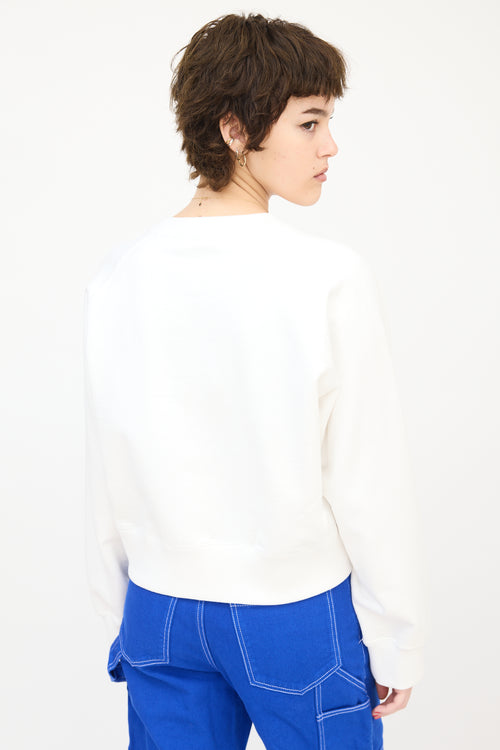 Sacai White Cotton Button Up Side Crewneck Sweater