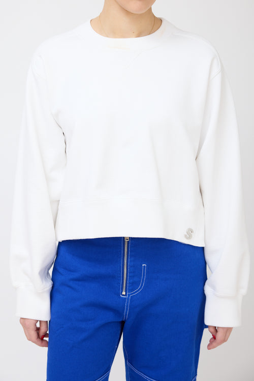 Sacai White Cotton Button Up Side Crewneck Sweater