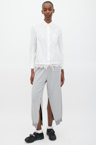 Sacai White Cotton Floral Lace Trimmed Shirt