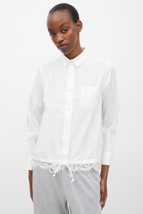 Sacai White Cotton Floral Lace Trimmed Shirt