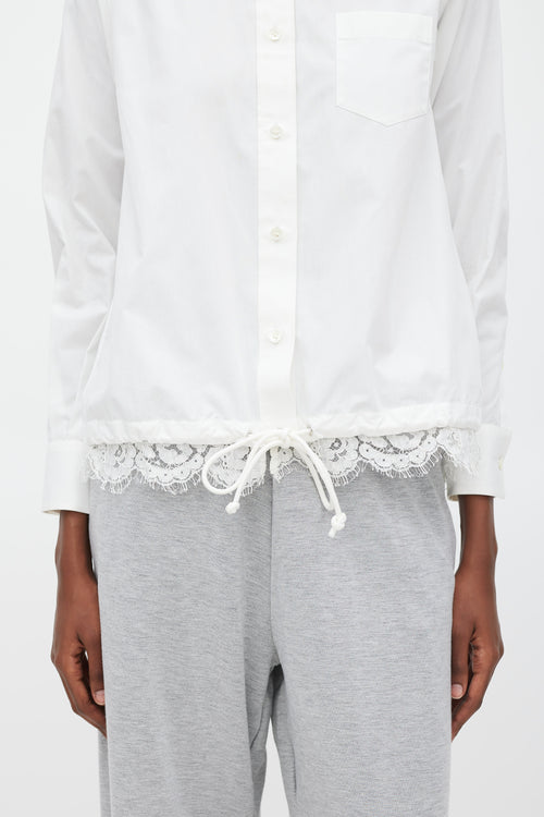 Sacai White Cotton Floral Lace Trimmed Shirt