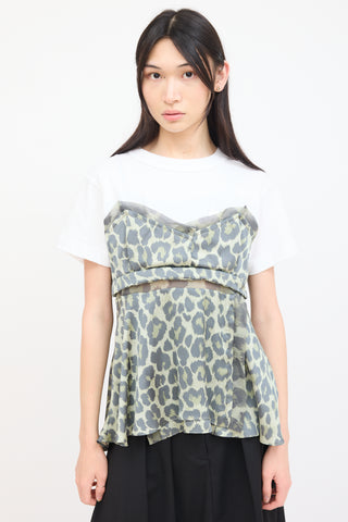 Sacai White 
Green Printed Overlay T-Shirt