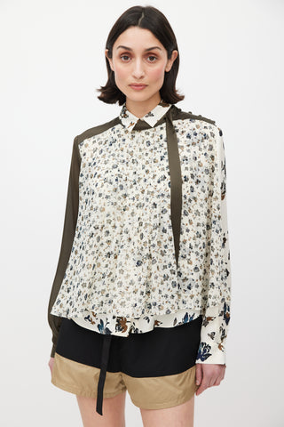 Sacai Green 
Multicolour Asymmetrical Floral Shirt