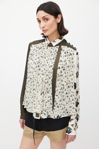 Sacai Green 
Multicolour Asymmetrical Floral Shirt