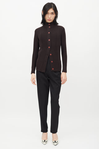 Saint Laurent 1960s Brown Wool Ribbed Knit Cardigan