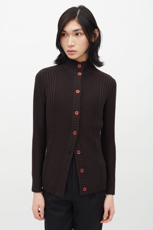 Saint Laurent 1960s Brown Wool Ribbed Knit Cardigan