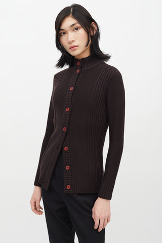 Saint Laurent 1960s Brown Wool Ribbed Knit Cardigan