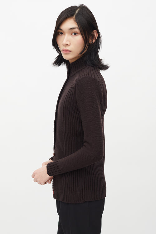 Saint Laurent 1960s Brown Wool Ribbed Knit Cardigan