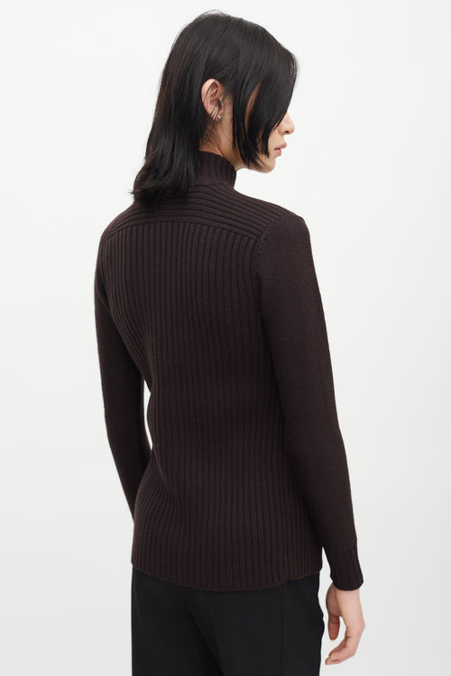 Saint Laurent 1960s Brown Wool Ribbed Knit Cardigan