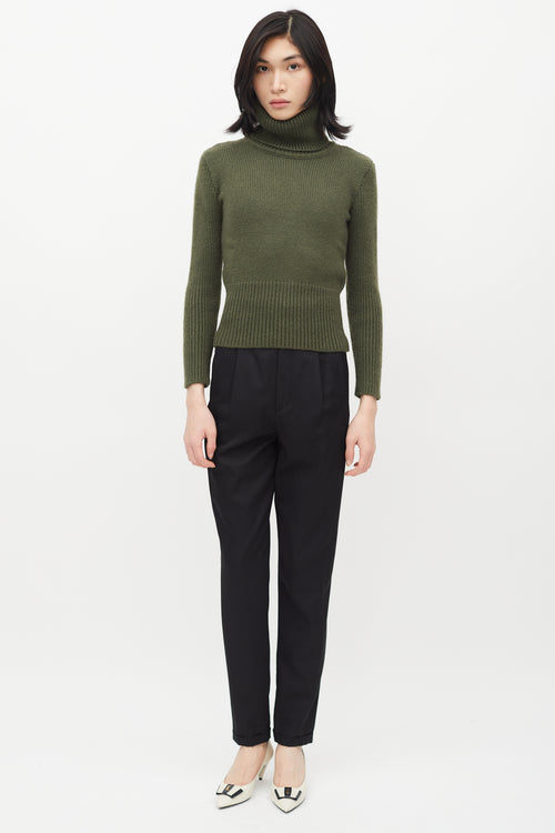 Saint Laurent 1970s Green Cropped Turtleneck Sweater