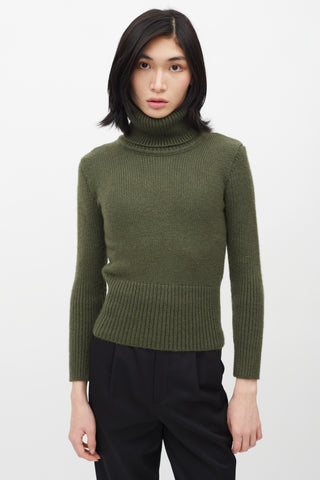 Saint Laurent 1970s Green Cropped Turtleneck Sweater