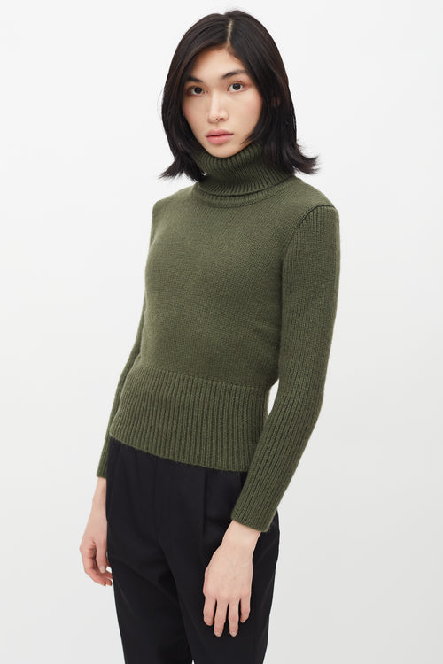 Saint Laurent 1970s Green Cropped Turtleneck Sweater