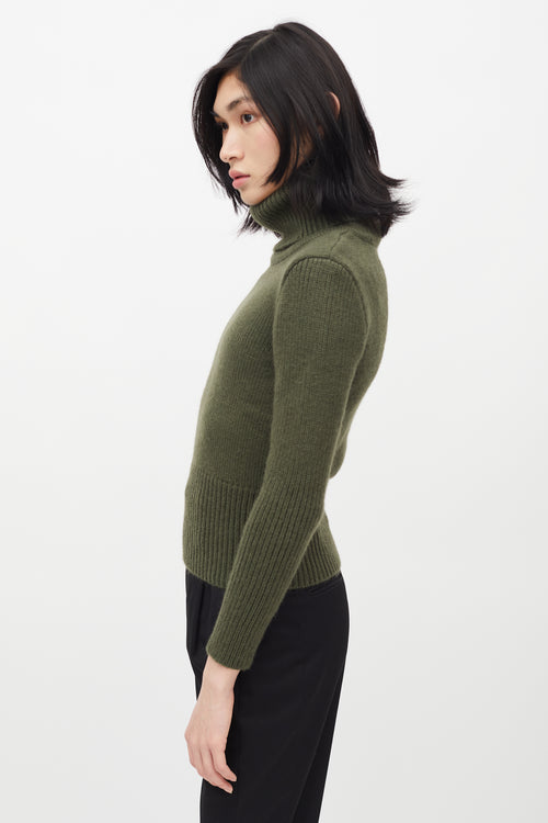 Saint Laurent 1970s Green Cropped Turtleneck Sweater