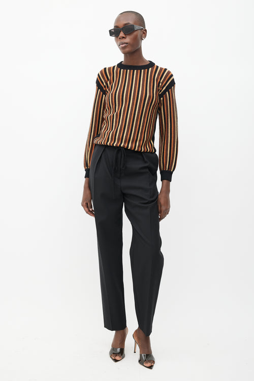 Saint Laurent 1980s Brown 
Black Stripe Drawstring Sweater