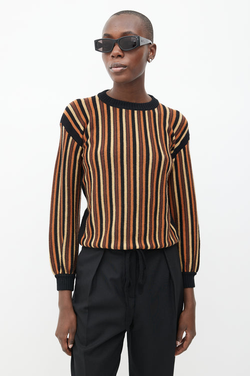 Saint Laurent 1980s Brown 
Black Stripe Drawstring Sweater