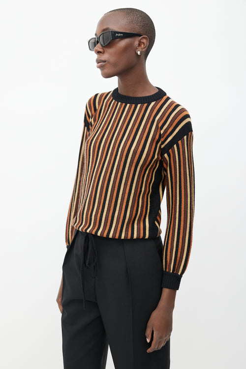 Saint Laurent 1980s Brown 
Black Stripe Drawstring Sweater