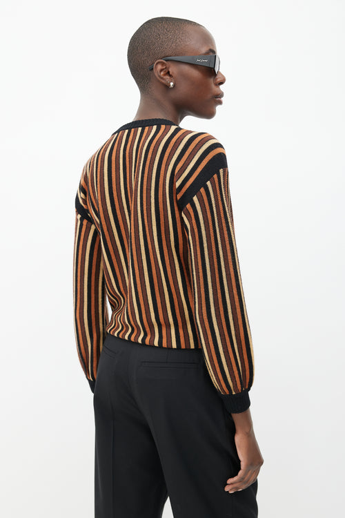 Saint Laurent 1980s Brown 
Black Stripe Drawstring Sweater