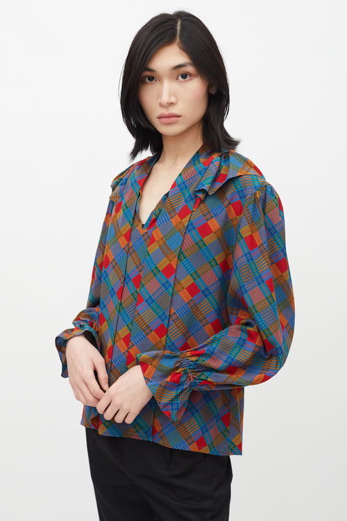 Saint Laurent 1980s Multicolour Plaid Necktie Blouse