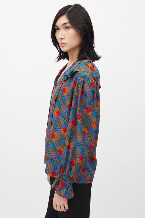 Saint Laurent 1980s Multicolour Plaid Necktie Blouse