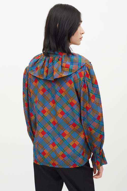 Saint Laurent 1980s Multicolour Plaid Necktie Blouse