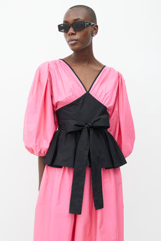 Saint Laurent 1980s Pink 
Black Puff Midi Dress