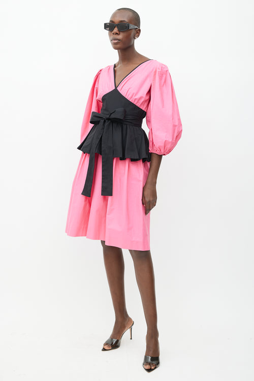 Saint Laurent 1980s Pink 
Black Puff Midi Dress