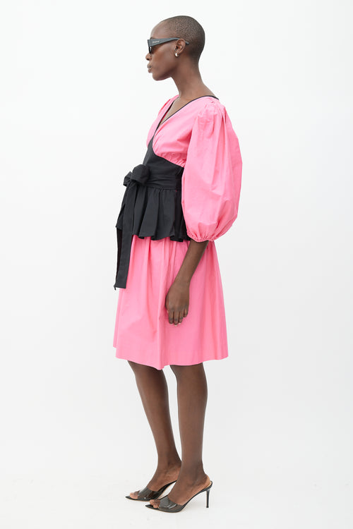 Saint Laurent 1980s Pink 
Black Puff Midi Dress