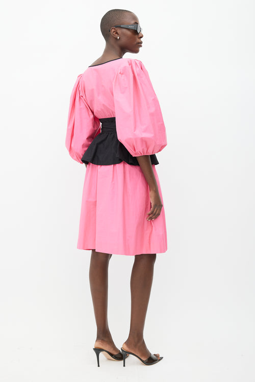 Saint Laurent 1980s Pink 
Black Puff Midi Dress