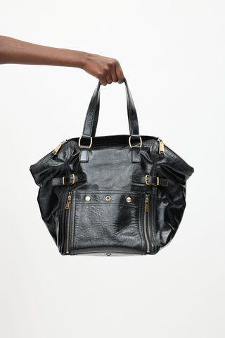 Saint Laurent 2007 Black Patent Leather Downtown Tote Bag