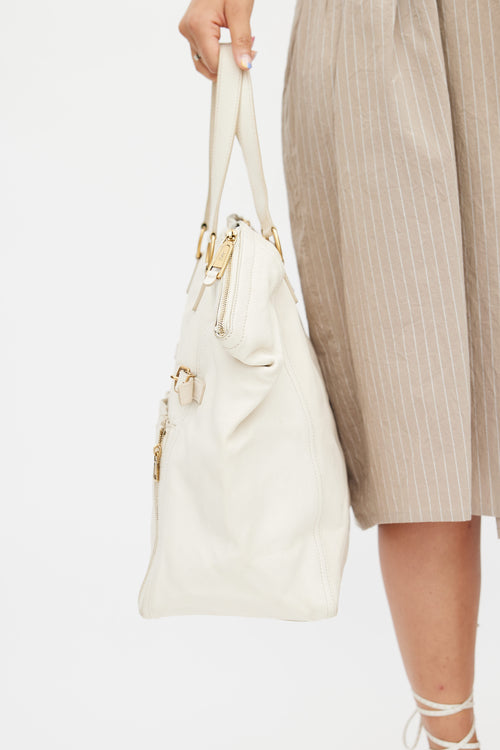 Saint Laurent 2007 Cream Leather Downtown Tote Bag