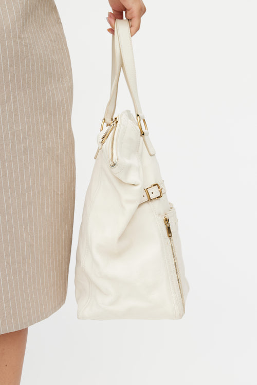 Saint Laurent 2007 Cream Leather Downtown Tote Bag