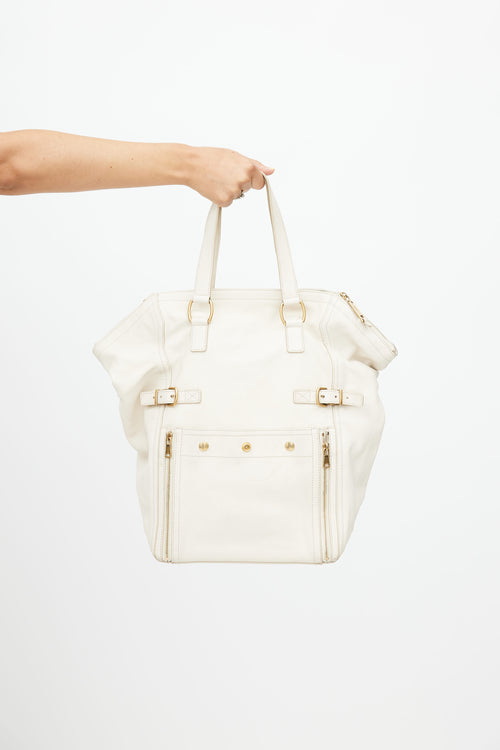 Saint Laurent 2007 Cream Leather Downtown Tote Bag