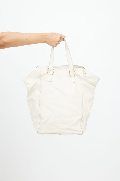 Saint Laurent 2007 Cream Leather Downtown Tote Bag