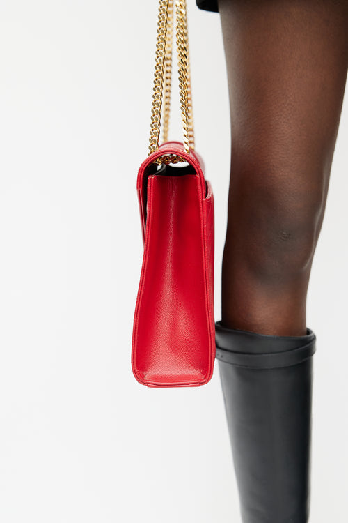 Saint Laurent 2014 Red Chevron Leather Large Envelope Bag