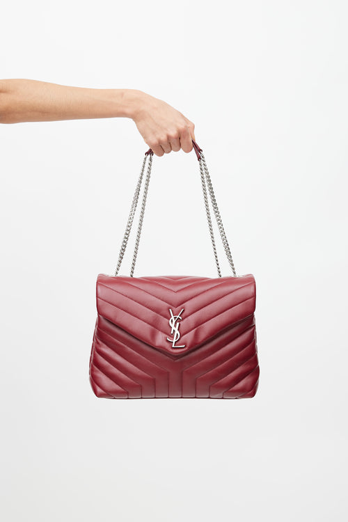 Saint Laurent 2017 Maroon 
Silver Medium Loulou Shoulder Bag