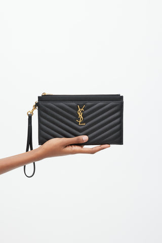 Saint Laurent Black Embossed Leather Pouch