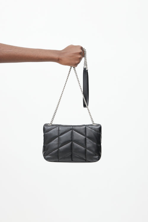 Saint Laurent 2020 Black 
Silver Quilted Puffer Toy Bag