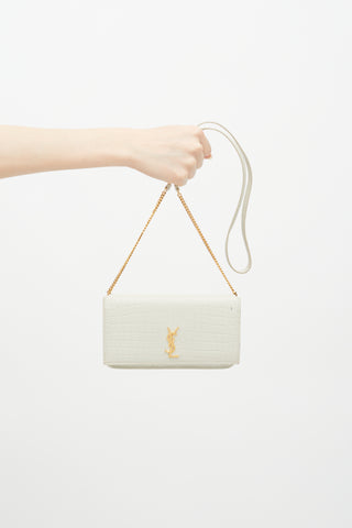 Saint Laurent 2021 Cream Embossed Leather Phone Crossbody Bag