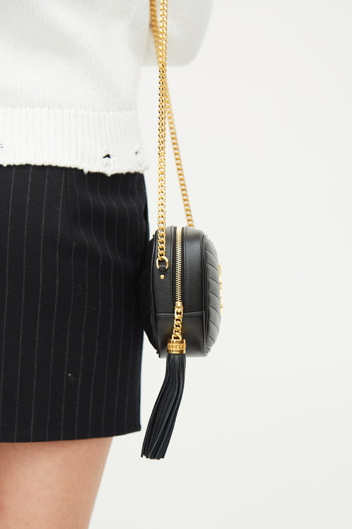 Saint Laurent 2023 Black Pebbled Leather Mini Lou Crossbody Bag