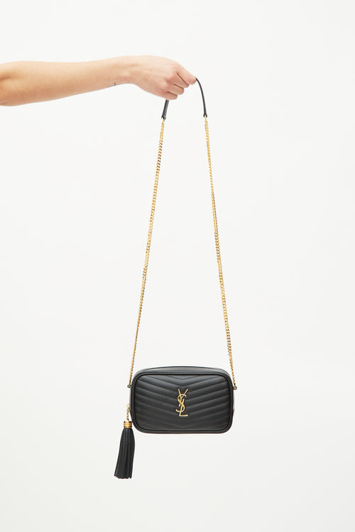 Saint Laurent 2023 Black Pebbled Leather Mini Lou Crossbody Bag