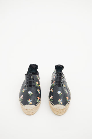 Saint Laurent Black Floral Platform Espadrille