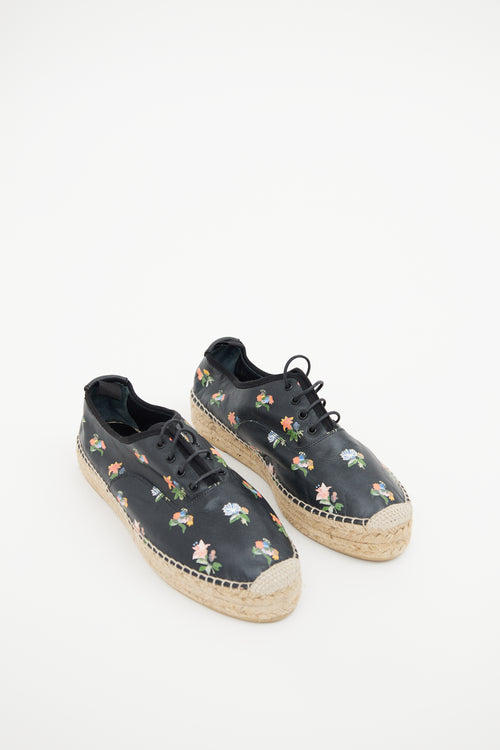 Saint Laurent Black Floral Platform Espadrille