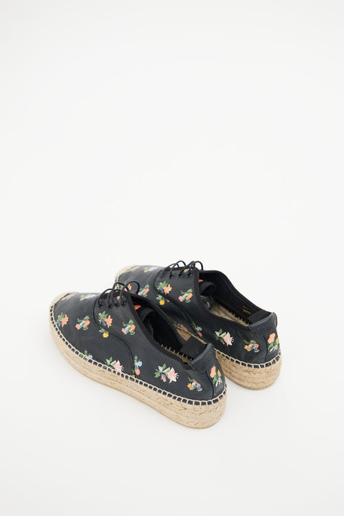 Saint Laurent Black Floral Platform Espadrille