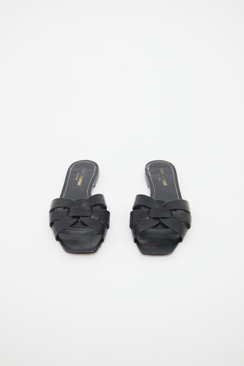 Saint Laurent Black Tribute Woven Sandal