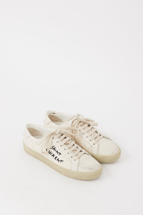 Saint Laurent Beige 
Black Court Classic Distressed Sneaker