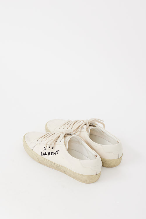 Saint Laurent Beige 
Black Court Classic Distressed Sneaker