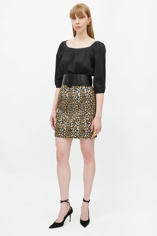 Saint Laurent Beige 
Black Metallic Skirt